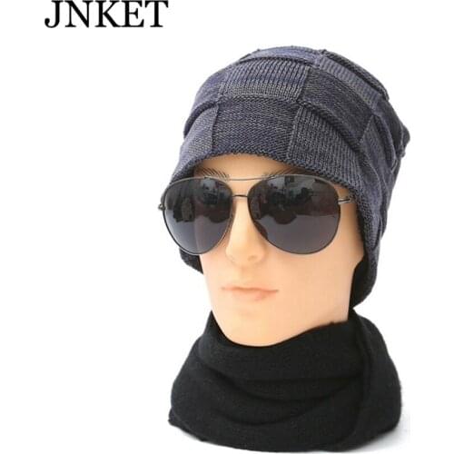 JNKET Square Grids Mens Knitting Hat In Winter Outdoor Leisure Beanie Cap Warm Soft Skull Knitted Cap Ski Cap Touca Gorro Caps