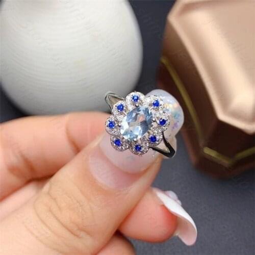 New style 925 silver ring, inlaid with natural aquamarine womens ring, beautiful and temperament