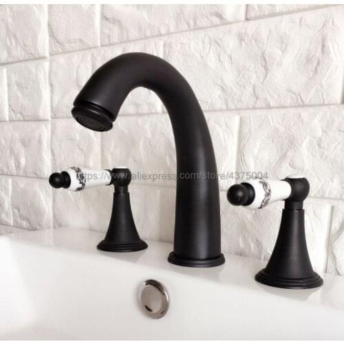 Basin Faucet Oil Rubbed Bronze 3 Hole Bathroom Sink Faucet Deck Mounted Cold Hot Vintage Sink Faucet Mixer Tap Nhg059
