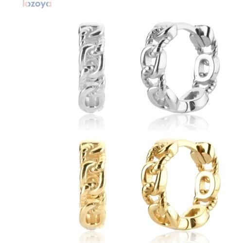 Lozoya 925 Sterling Piercing Luxury Jewelry Silver Gold Locker Chain 10mm Thick Huggies Hoops Earring Women Clips Wedding