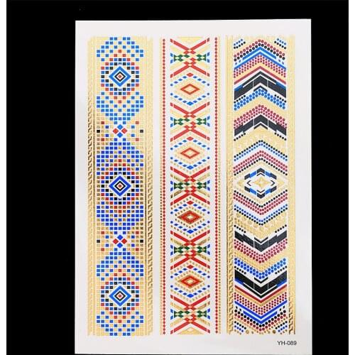 1pc Flash Metallic Tattoo Gold Waterproof YH-089 Fashion Designs Flower Ethnic Religious Strap Temporary Bracelet Tattoo Sticker