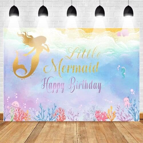 Mehofoto Golden Little Mermaid Photography Backdrop Children Happy Birthday Party Underwater Colorful Background Mermaid Theme