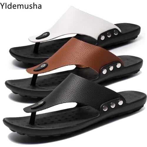 2021 New Summer Trendy PU Shoes Men Sandals Mens Flip Flops Mens Casual Shoes Classic Massage Anti-slip Beach Mens Slippers