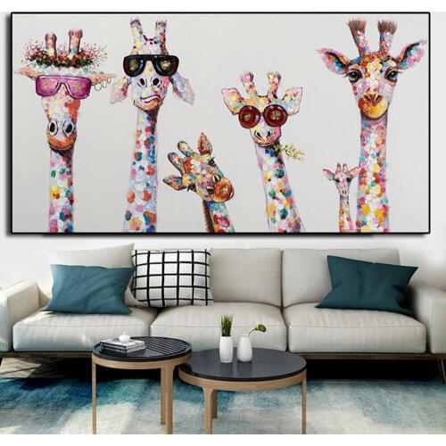 Wall Art Canvas Print Animal Picture Colorful Giraffe Family Poster Painting Cuadros For Kid Picture Living Room Home Decor