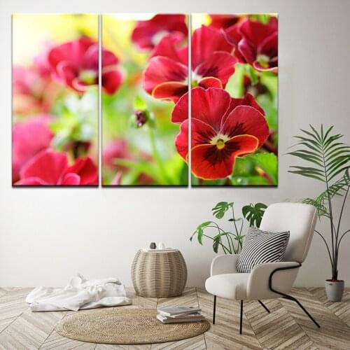 Wall Art Poster Modern Home Decor Canvas HD Prints Pictures 3 Pieces Beautiful Pink Red Flowers Paintings Living Room Framework