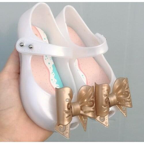 2021 New Melissa hollow bow sandals Girls fashion jelly shoes crystal fish mouth beach princess candy shoes MN038