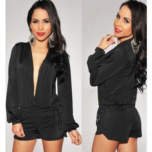 New Women Long Sleeve Sexy V-Neck Playsuit Bodycon Party Trousers Jumpsuits Casual Loose Playsuit 5 colors