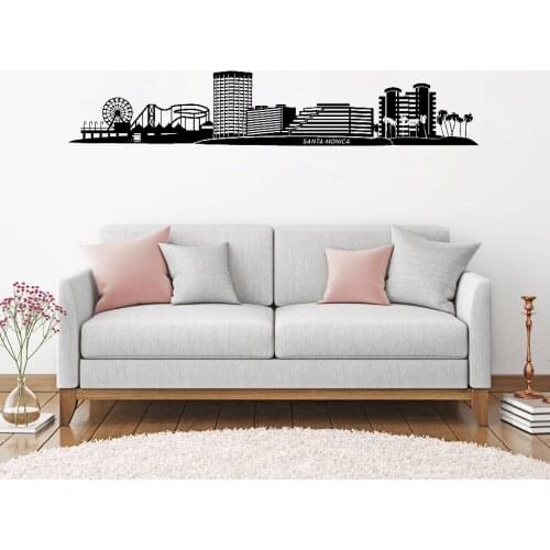 Great Santa Monica CA Skyline Vinyl Wall Stickers Home Decor Black Adhesive Skyline Decals Landscape Mural large Removable LC129
