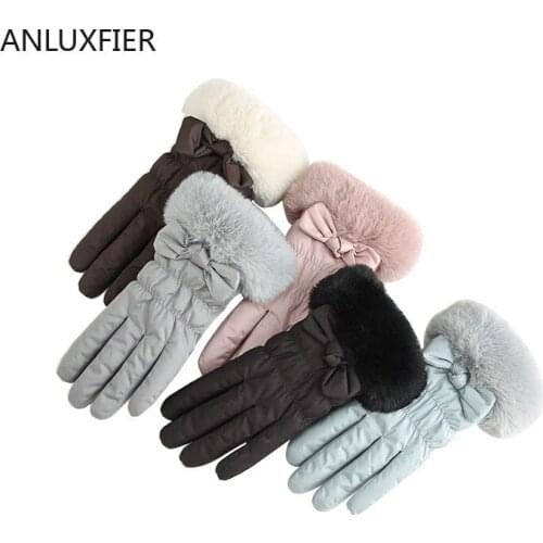 H9887 Women Gloves Autumn Winter Plush Wrist Windproof Warm Thermal Hand Muff Driving Cycling Touch Screen Simple Korean Mittens