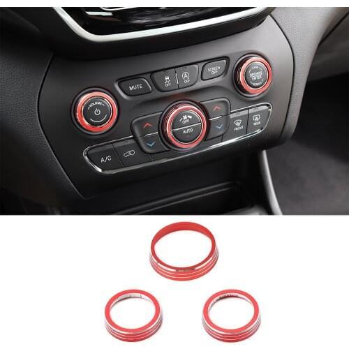 Fit for Jeep Grand Cherokee 2014-21 Red Aluminum Alloy Air Conditioner Audio Switch Knob Ring Cover Decor Trim Accessories