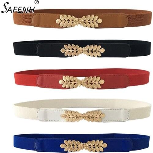Brand New Women Fashion Waist Belt Narrow Stretch Dress Belt Thin Buckle Leather Waistband