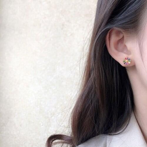 925 sterling silver earring fashion Colored zircon flower blue eyes Red petals earrings sweet wild women girl silver ear jewelry