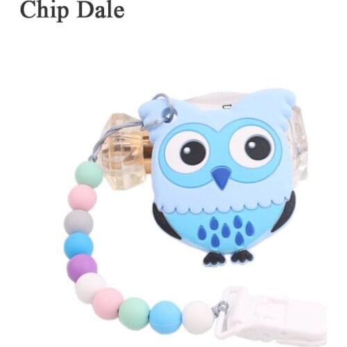 Chip Dale Pacifier Clip Chain Owl Silicone Teether Necklace For Baby Chewable Silicone Beads Cartoon Nursing Gift BPA Free