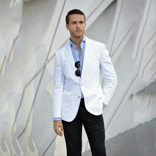 Groom Wedding Tuxedo White Linen Men Suits Pants Notched Lapel Groomsmen Blazer Terno Masculino Slim Fit Costume Homme 2Piece