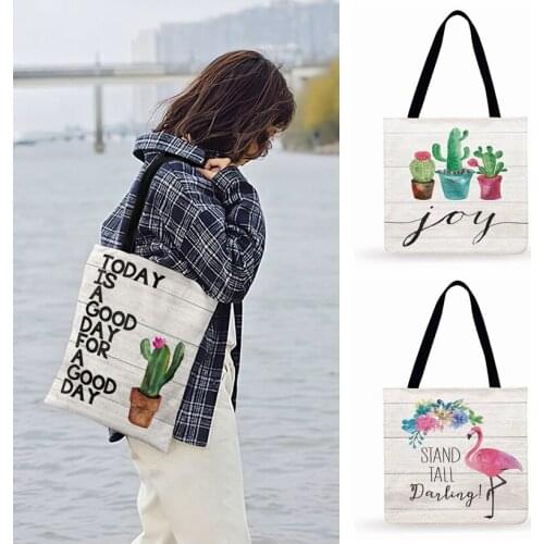 Outdoor Beach Bags Small Fresh Succulents Cactus Print Tote Bag For Women Casual Tote Fashion Shopping Bag Ladies Shoulder Bag