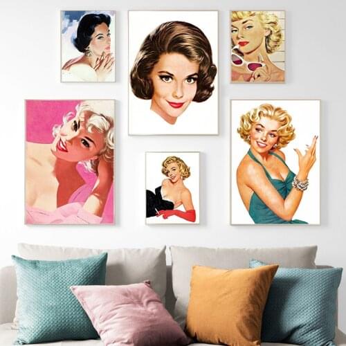 1950s Girls Vintage Posters and Prints Bedroom Decor Beautiful Woman Photo Retro Wall Art Canvas Painting Picture Bathroom Decor