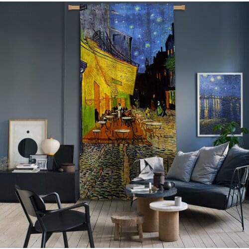 Cipcici Vincent Van Gogh - Terrace At Night Blackout Curtains for Living Room Decorative Home Mixed Shading Masterpieces Luxury