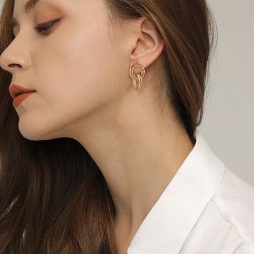 Korean Fashion Vintage Geometric Alloy Round Earrings For Women Gold Metal Drop Earrings 2021 Trend Jewelry Accessories