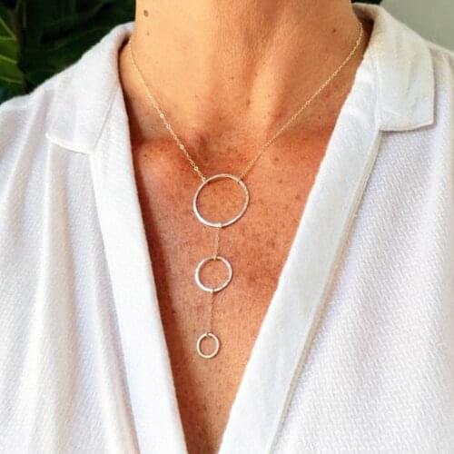 Y Necklace Handmade Gold Choker Gold Filled Circle Pendant Boho Hammered Collier Femme Kolye Collares Women Jewelry Necklace