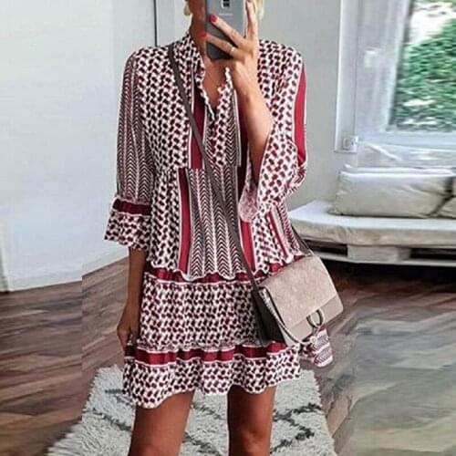 Women Sexy Digital Print Ruffle Party Dress 2021 Summer 3/4 Butterfly Sleeve Mini Dress Spring V-neck Patchwork Female Dress 2XL