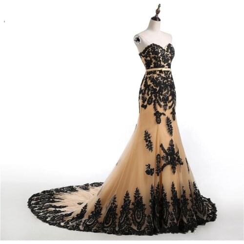 ANGELSBRIDEP Sweetheart Mermaid Wedding Dresses Vestido De Noiva Sexy Black Applique Floor-Length Formal Bridal Dresses