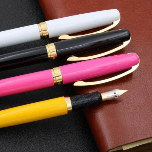 1 Pc Hot New Office Fashion Colorful Yellow Red White Black Golden Clip Medium Nib Metal Gift Fountain Pen