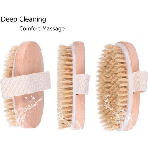 Natural Bristle Skin Body Brush Handle Scrub Skin Massage Shower Feet Rubbing Bath Brush For Bathroom Accessories