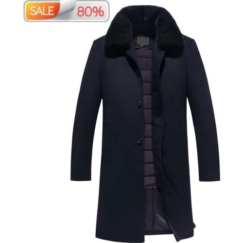 100%Wool Coat Winter Jacket Men 90% Duck Down Jackets Mens Mink Fur Collar Woolen Coats Plus Size JLK1ABZA013 ND1371