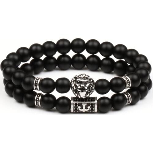 2Pcs/Set New Crown Skull Bracelet Men Women Set Classic Vintage Male Anchor Beads Stone Charm Bracelets For Couples Jewelry Gift
