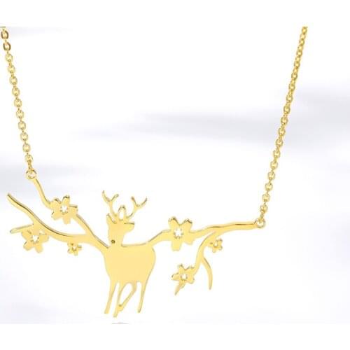 2019Kerst Kettingen Minimalisme Bloem Met Gewei Herten Elanden Kettingen Voor Vrouwen Kids Nieuwe Jaar Sieraden BFF Gift Collier