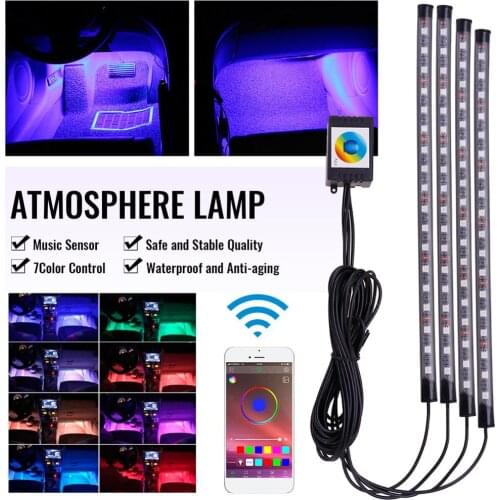 4 Pcs 18LED Car Bluetooth-compatible APP Remote Control Light Music Voice Control Auto LED Lighting Strip LED Light RGB LED Tape