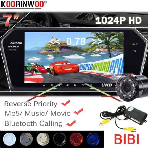 Koorinwoo Media Player Monitor HD 1024P Car Parking Sensors 4 Car Monitor Bluetooth MP5 FM USB SD Car Rearview camera Parktronic