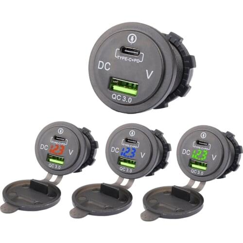 Car Cigarette Lighter PD 3.0 Quick Chargers Dual USB Socket Adapter Charger With LED Voltmeter And Cable 12-24V Car Motorcycles