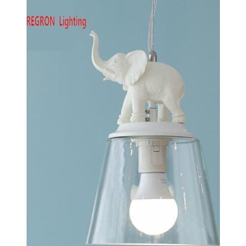 Children room 1 pcs Elephant Pendant Lamp cord hanging lamp E27 Glass shade Pendant Light For Restaurant Living Room Bar lamp