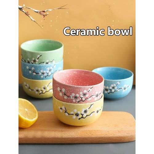 Underglaze ceramic bowl Japanese creative baby cute plum blossom small bowl Household tableware children eating bowl soup bowl