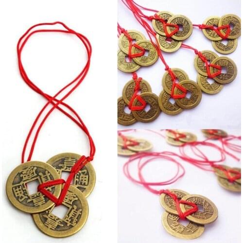 Chinese Good Luck Coins Wealth Success Fortune Copper Coin Three Emperors Pendants Birthday Gift Auspicious Amulet Collection