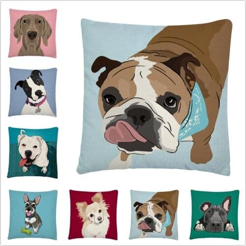 Cute Dog Cartoon Pattern Linen Cushion Cover Pillow Case for Home Sofa Car Decor Pillowcase 45X45cm