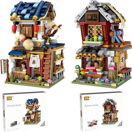 LOZ Blocks Ancient Building Bricks Toy Chinese Style Shop drugstore Small Store Toys For Children juguetes Kits Gifts 1733-1734