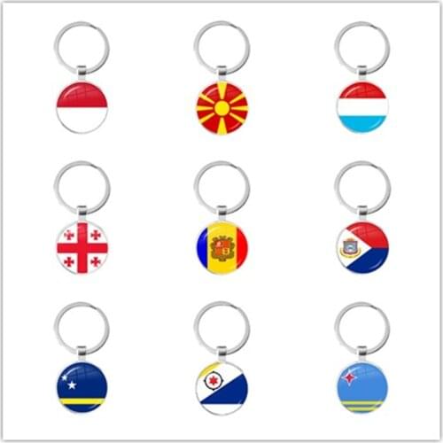 MCO,Macedonian,Luxembourg,Georgia,Andorra,Eilandgebied Sint Maarten,Curacao,Bonaire,Aruba Nation Flag Glass Keychain Keyrings