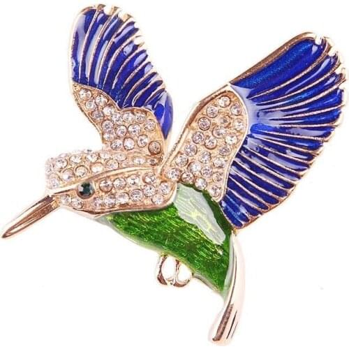 Fashion Hummingbird Brooch Badge Pin Diamond Enamel Clothing Accessories Cute Animal Small Corsage Clothes Decorative Jewelry