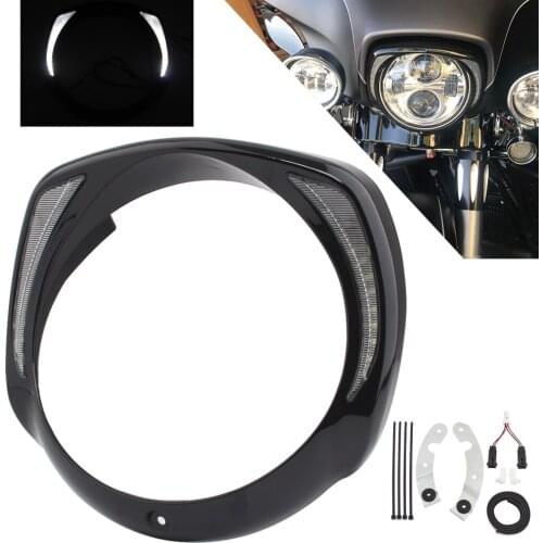 Motorcycle ABS LED DRL Headlight Bezel Visor Trim Cover For Harley Electra Glide Street Glide Tri Glide FLHX FLHXS FLHTK 14-Up