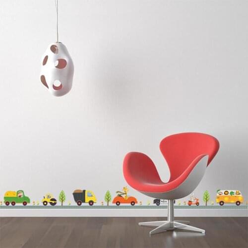 Cartoon Cute animals Car wall stickers Children boys Nursey bedroom waist line diy wall decals decor mural kids gift