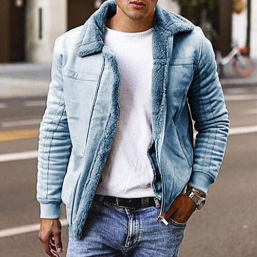 Autumn Winter Men Jacket Turn Down Collar Long Sleeve Suede Warm Plush Liner Zipper Coat Jacket Dropshipping chaquetas hombre