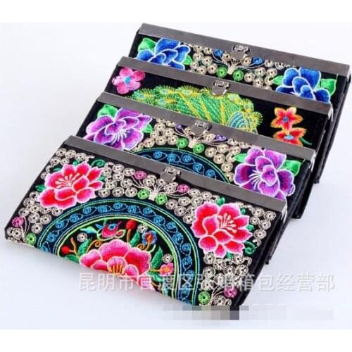 New National Ethnic Hmong embroidery wallet personalized embroidered women Clutch long hasp purse