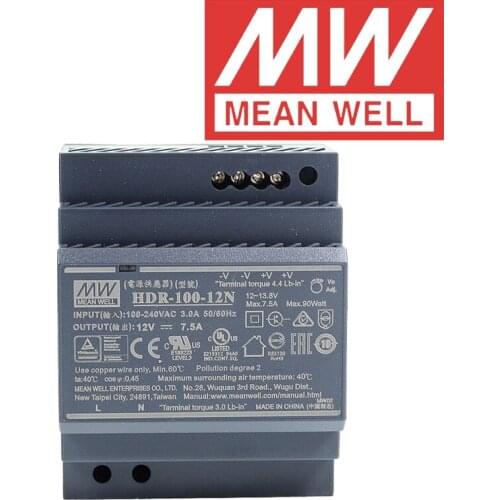 Original Mean Well HDR-100-12N meanwell 12V DC 7.5A 90W Ultra Slim Step Shape DIN Rail Power Supply