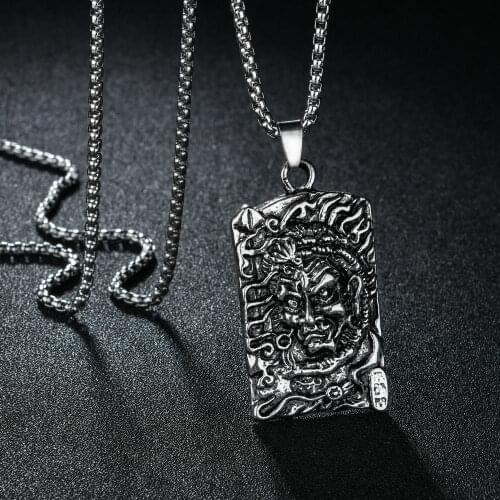Punk Gothic Bodhisattva Pluto Fudo Myo Necklace Men Unique Amulet Pendants Necklaces Acalanatha Buddhism Jewerly