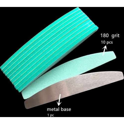 1 pc metal base and 10 pcs replacement pads nail sponge file halfmoon shape nail sanding file disposable nail file