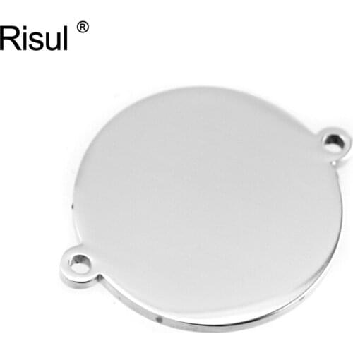 Risul 2 ears loops round 15/20/25mm charms circle connector Diy jewelry making Stainless steel necklace bracelet pendant 10pcs