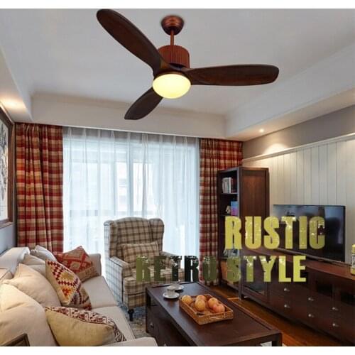 High quality retro red mahogany led fan pendant lamps for living dining room bedroom antique wood fan led hanging lights 42inch