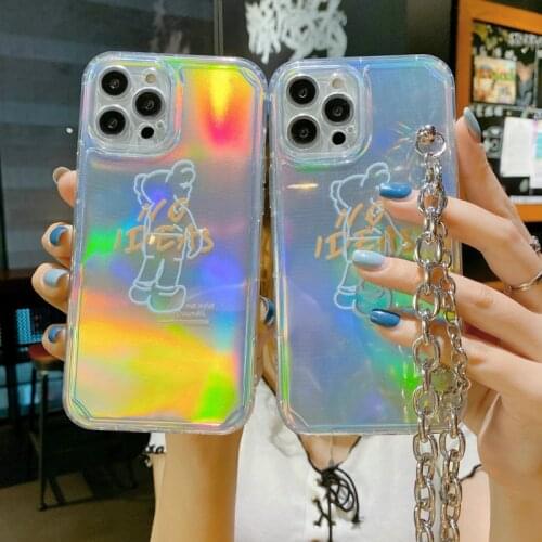 Wristband Transparent Bear Phone Case iPhone 12mini 11 Pro Max X Xr Xs Max 7 8 Plus Soft TPU Back Cover with Laser Cardboard